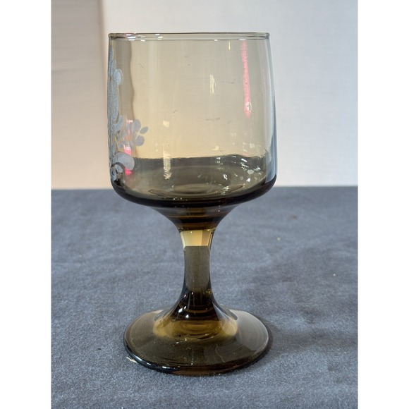 Vintage Pfaltzgraf Amber Glass Stemmed Goblet Tulip Etching Barware - Picture 3 of 5